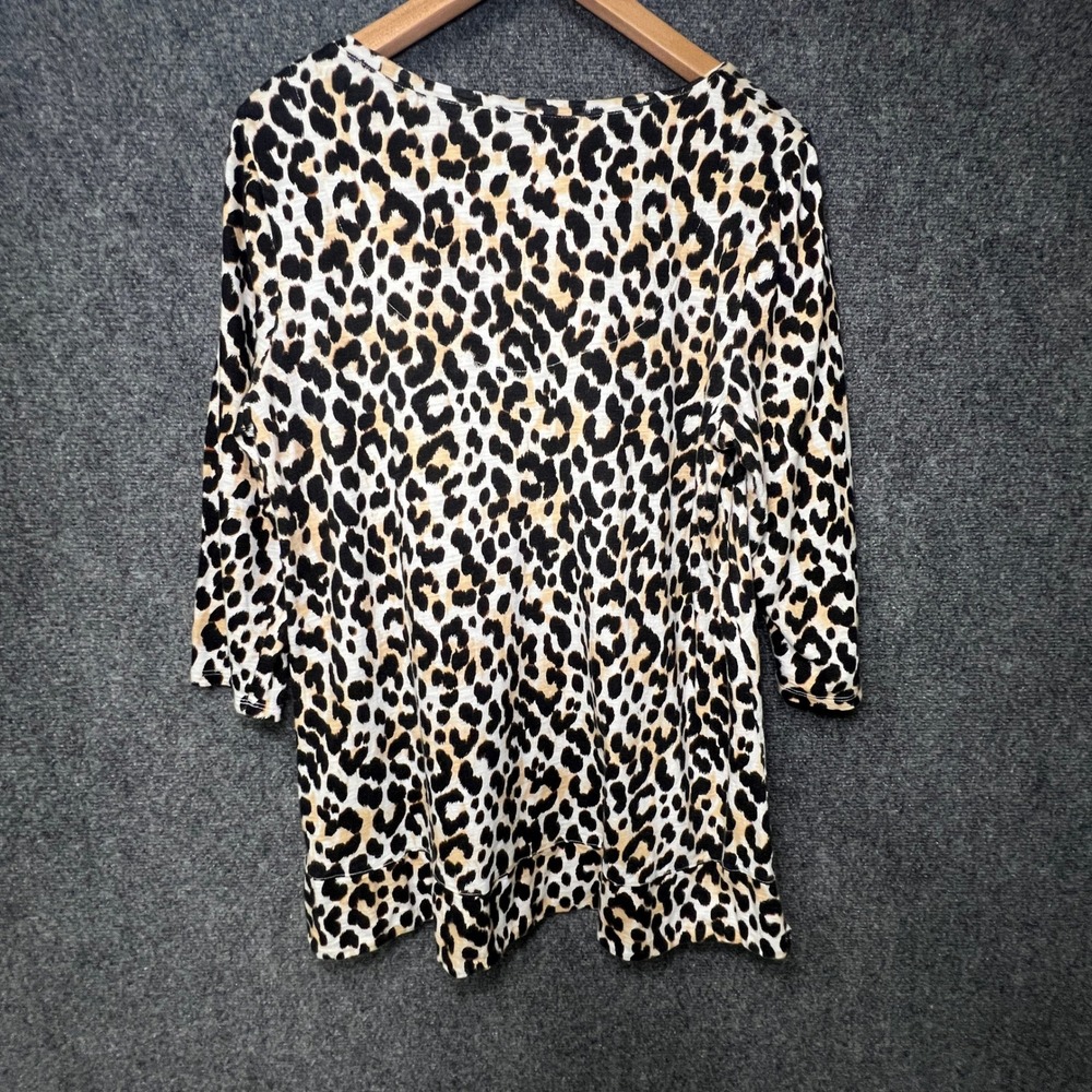 Chicos Leopard Print 3/4 Sleeve Top Ruffle Hem Size 2 L Animal Print 570334495 - Picture 11 of 12